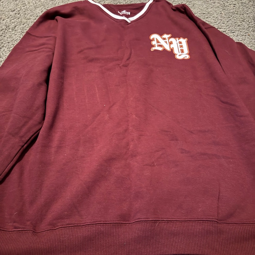 Hollister Burgundy V-Neck Sweater with NY Detail